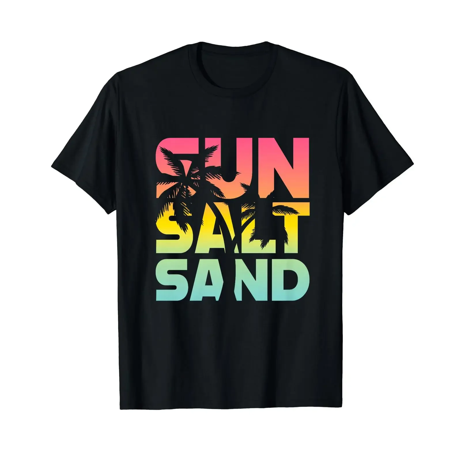 Sun Salt Sand Summer Retro Colorful Cheerful Holiday Palm Tree T Shirt black vintage Washed Top For Everyday Wear Soft Casual