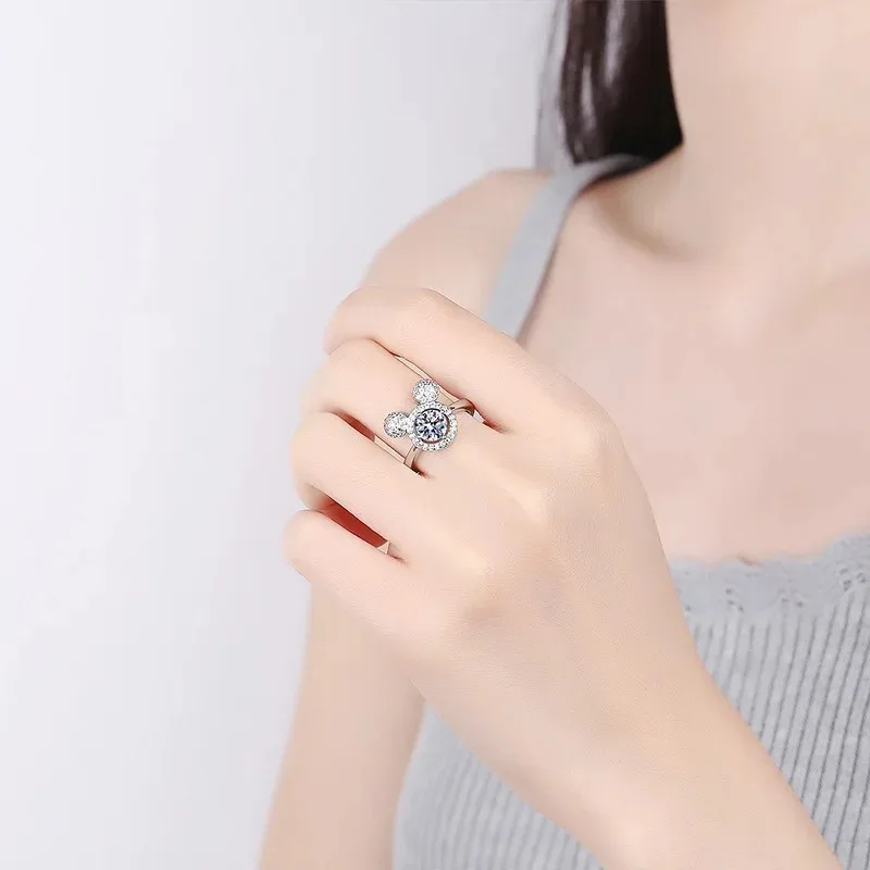 D color sparkling chic zircon ring couplewomen\'s ring starry gemstones, cute Mickey jewelry.