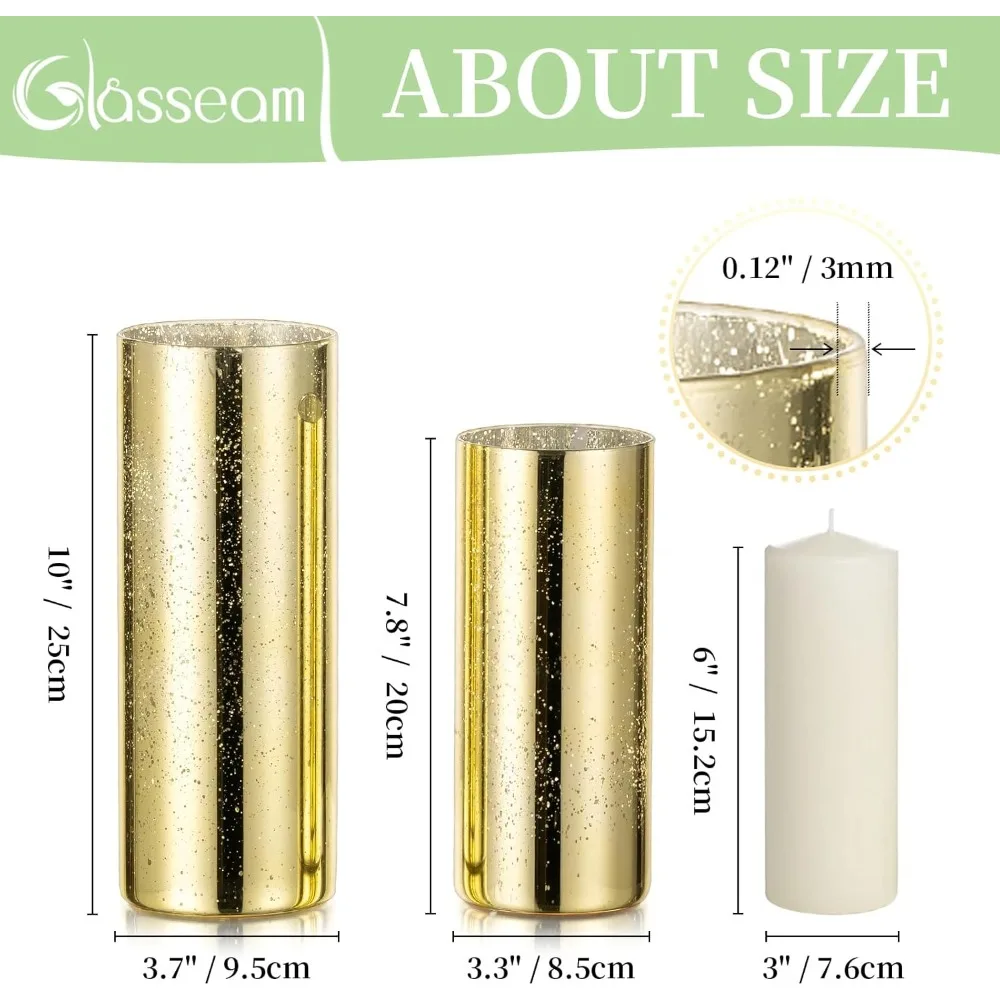 Gold mercury glass cylindrical vase for centerpiece, bulk: 24-piece set, decorative flower candle vase, Hurricane candle holder