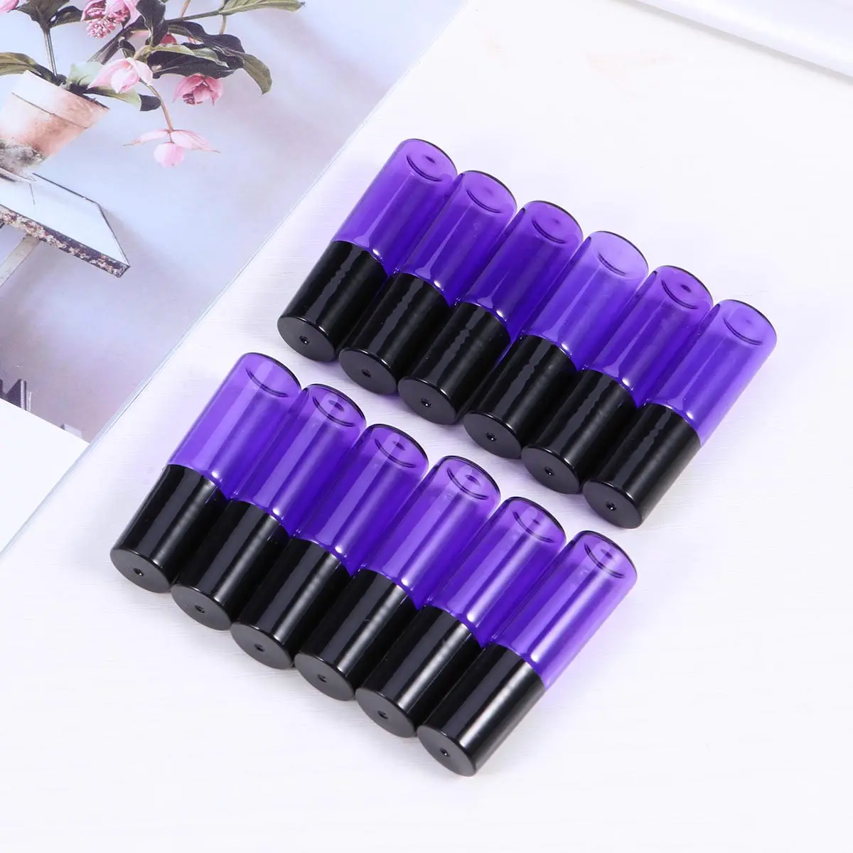 12Pcs Purple Essential Oil Roller Glass Bottles 5Ml Refillable Travel Purse Size Roller Bottles for Perfumes Colognes