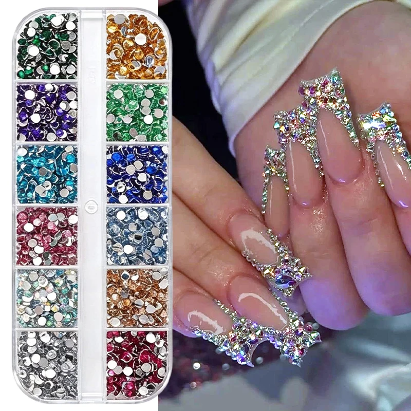 Multi Colorful Nail Rhinestones Kit Flatback Crystal Gems with Tweezers Picker for Nail Art Face Makeup DIY Crafts Decoration