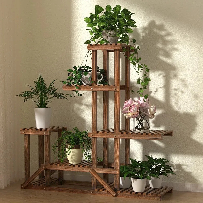 フラワーシェルフ棚バルコニーリビングルーム床から天井までの家庭用新しい多肉植物屋内無垢材多層