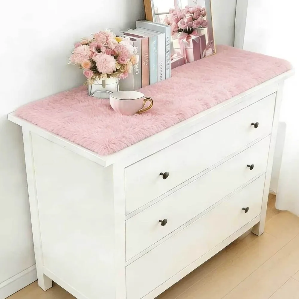 Soft Gradient Plush Table Cushion Shaggy Fluffy Fluffy Plush Desk Mat Anti-slip Decorative Plush Tablecloth Runner Home Decor