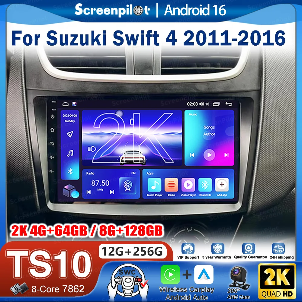 Radio para Auto Android 16 para Suzuki Swift 4 2011 2012 2013 2014 -2016 Reproductor Multimedia de Video GPS Navegación Pantalla Táctil Unidad Principal