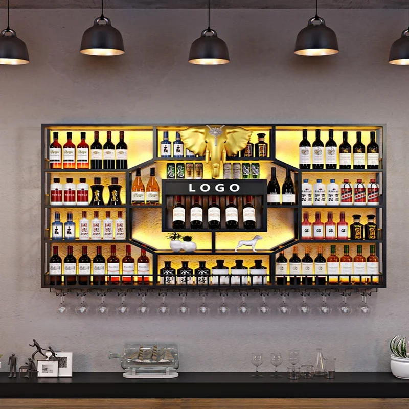 Iron Display Wine Rack Wall Mount Bar Living Room Kitchen Large Library Home Wine Rack Storage Vitrina Wine Cabinet Furniture