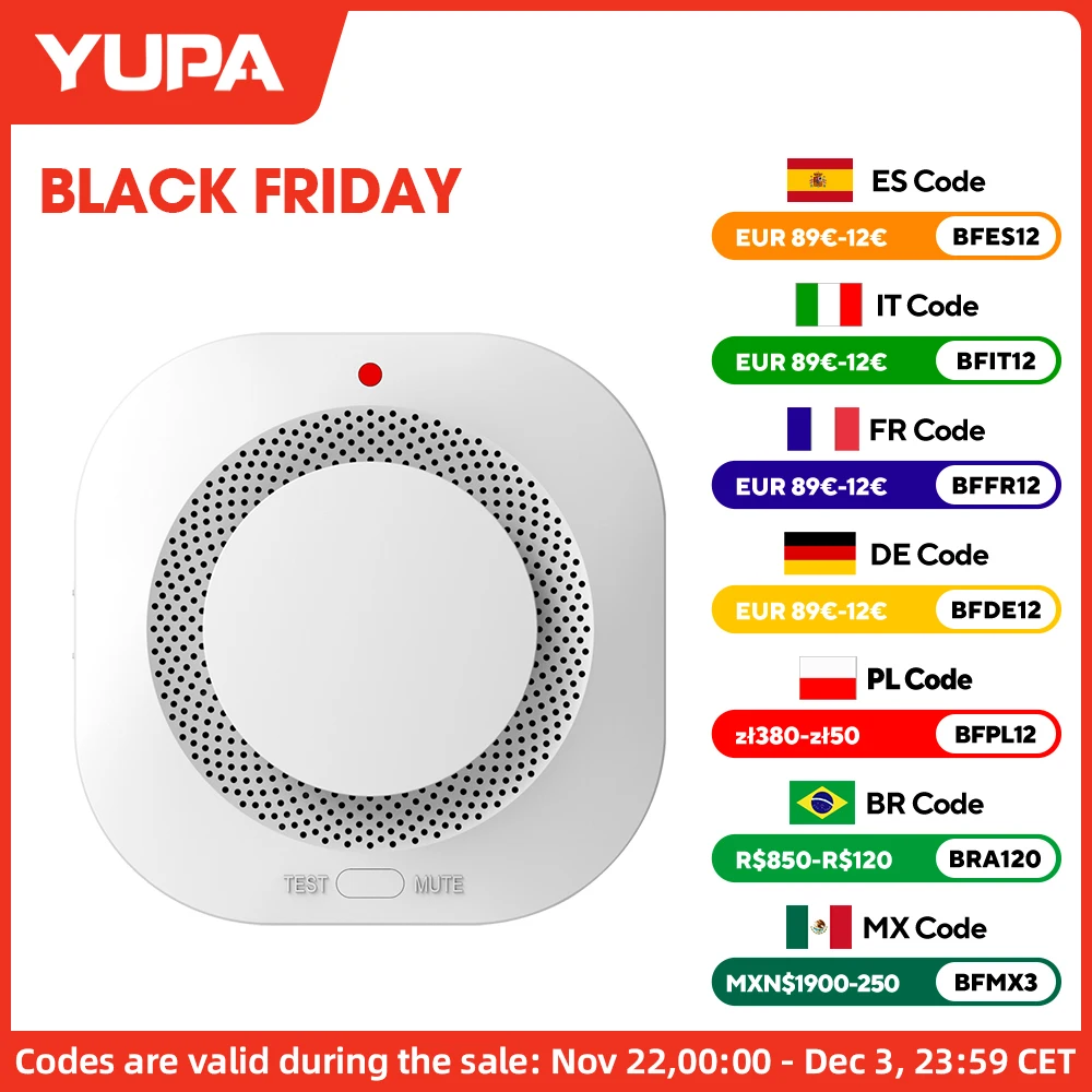 YUPA Independent Smoke Detector Sensor Fire Alarm System For Home Office Security Smoke Alarm Fire Protection Battery Powered