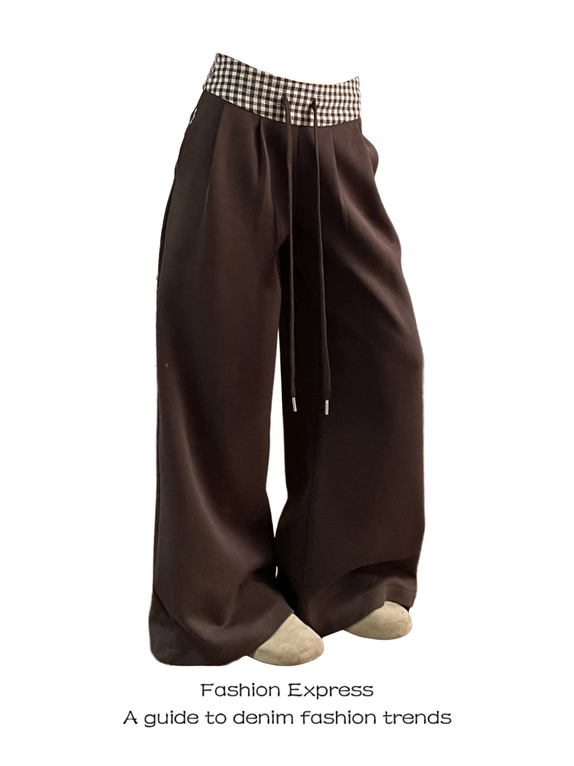 

Casual Plaid Patchwork Straight Leg Wide Leg Pants High Waist Trousers for Women Spring Autumn New Sle American Retro Design