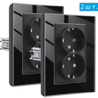 Dubbele EU-wandcontactdoos 120 * 86 mm Gehard glazen paneel 2 EU Stadnard stopcontacten Wisselstroompunten Stekkeruitgangen 110-250 V