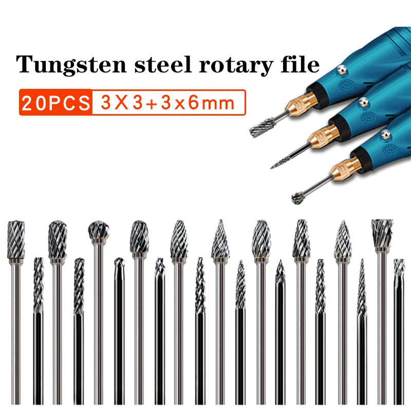 

20 Pcs, Carbide Burr Set, Die Grinder Bits, Rotary Tool, Double Cut, Wood Carving, Metal Working, Polishing, 1/8 "Shank