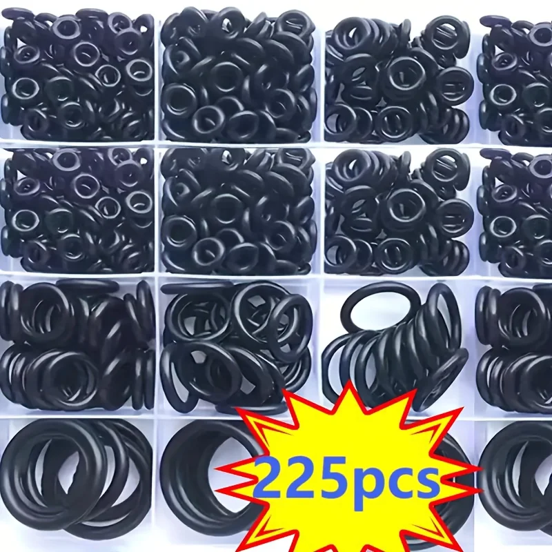 225PCS Rubber O Ring Oil Resistance O-Ring Washer Gasket Seals Watertightness Assortment Different Size With Plastic Box Kit Set