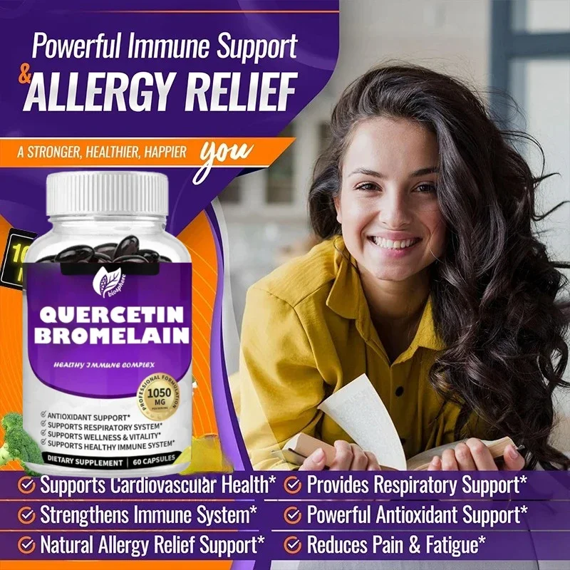 مكمل Quercetin مع 1050 ملغ من البرومليين والزنك المضاد للأكسدة لدعم الجهاز المناعي 60 كبسولة لكل زجاجة #3