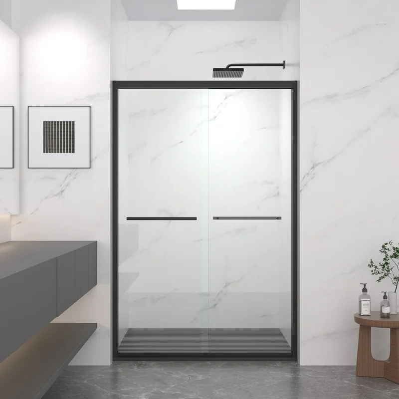 

44-48 in x 72 in Aluminum Frame Bypass Shower Door, 8mm Clear Tempered Glass, Matte Black Hardware