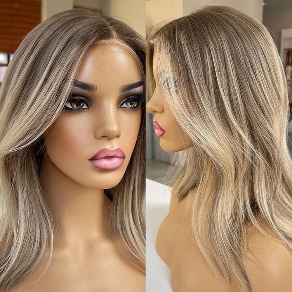 Highlights Human Hair Lace Front Wigs Brown Mix Ash Blonde 13*6 Lace Frontal Wigs 100 Human Hair Natural Straight Colored Wigs