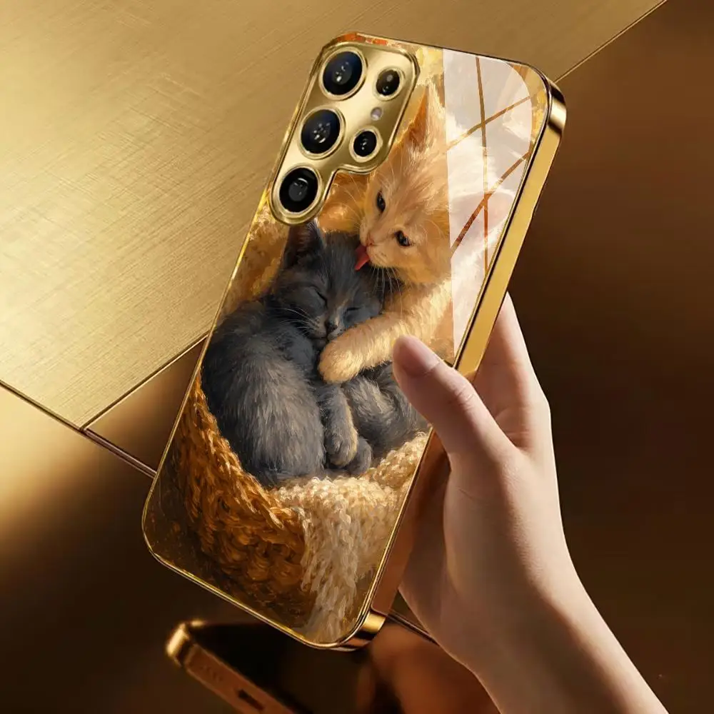 Aesthetic Cute Cat Art Print Phone Case  for Samsung Galaxy S24/ S24 Ultra/ S25FE/S25 /S25 Ultra / S26/S26 Ultra/S26 Plus