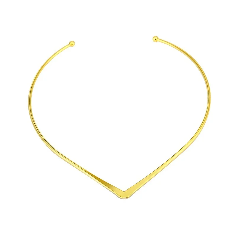 New Fashion Jewelry Simple V Design Torques Choker Necklace for Women Girl