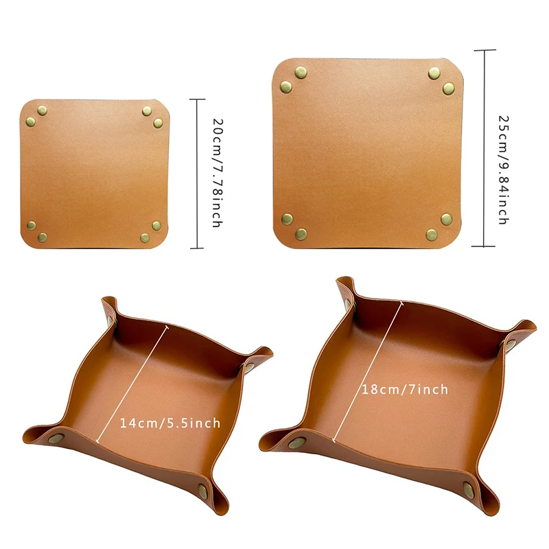 Pvc Double-side Leather Organization Square Snap-fastener Trays Home Decor Foldable Container Desktop Kitchen Storage Supplies