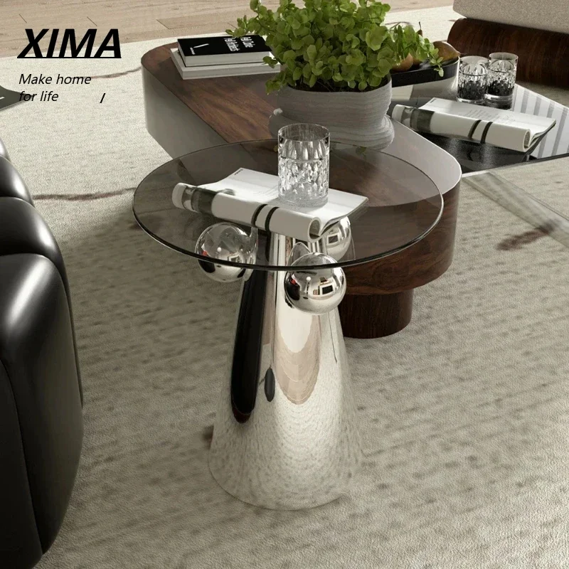 

Light Luxury Ins Side Table Designer Simple Glass Stainless Steel Coffee Table Hotel Sofa Corner Table Living Room Furniture