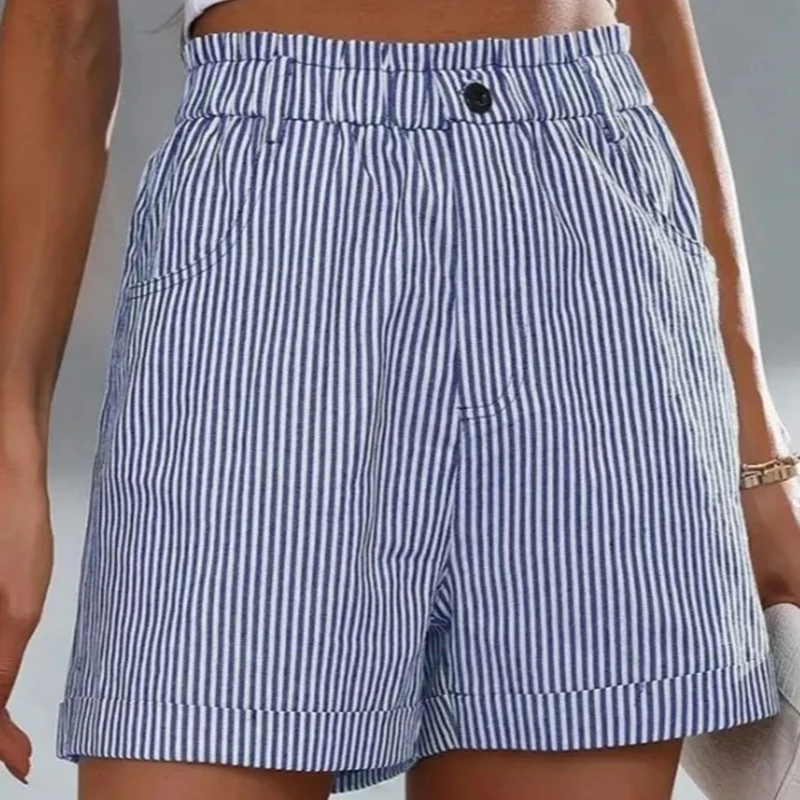 Women's Pajama Shorts Summer Striped High Elastic Waist Comfy Sleep Bottoms Casual Lounge Short Pants for Home Daily