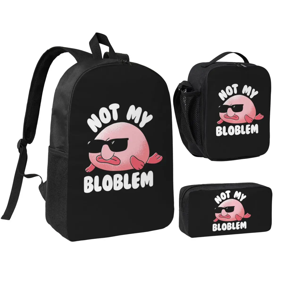 

Blobfish Not My Bloblem Not My Problem Backpack Boys Girls BookBag School Bag Shoulder Bags 3ps Insulated Lunch Bag Pencil Case