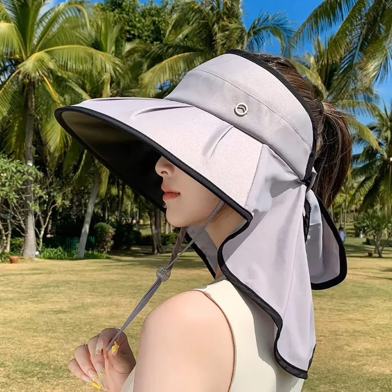 Women UPF50+ Full Neck Flap Sun Hat, Wide Brim Detachable Neck Cover Foldable Outdoor Beach UV Protection Cap