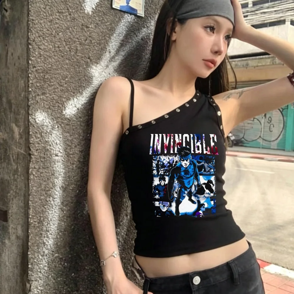Invincible crop top female scene  alternative  jojifuku gyaru clearance sales t shirt japanese party manga scene  jojifuku