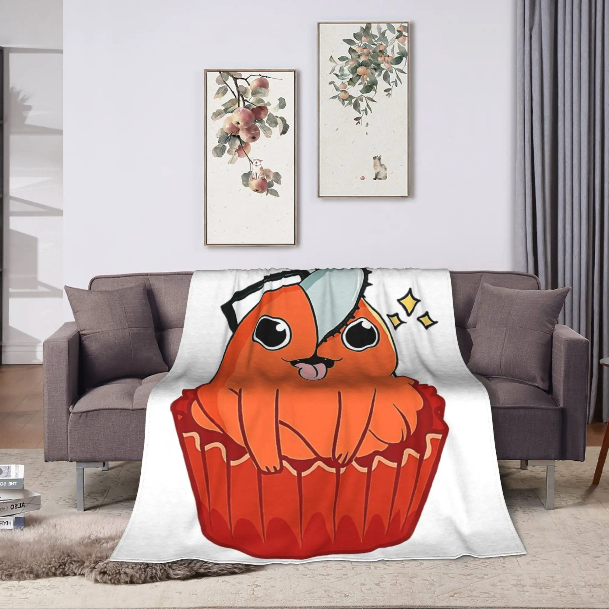 Cupcake Pochita Anime Chainsaw Man Flannel Blankets Winter Warm Throw Blanket for Students Living Room Bedspread Sofa Bed Cover