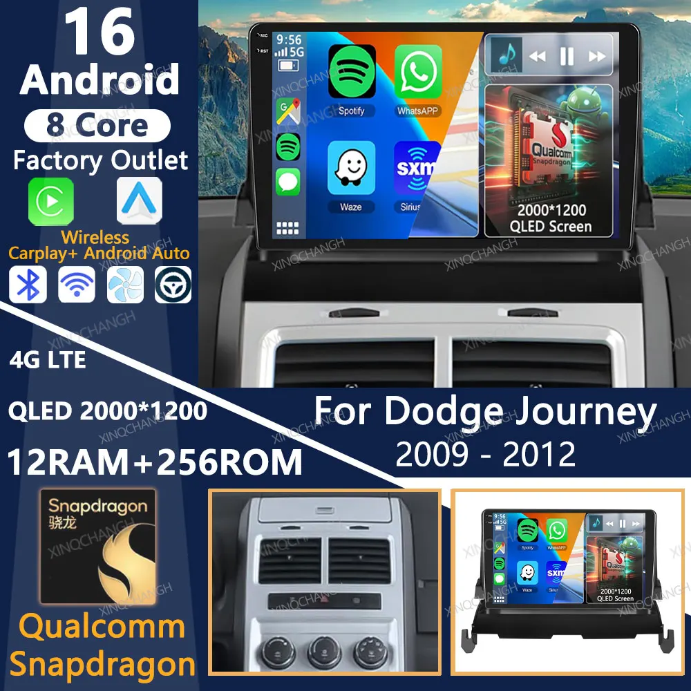 Android 16 Car Radio For Dodge Journey 2009 - 2012 Multimedia Video Player BT Qualcomm 4G LTE 5G WIFI Head Unit GPS Carplay Auto
