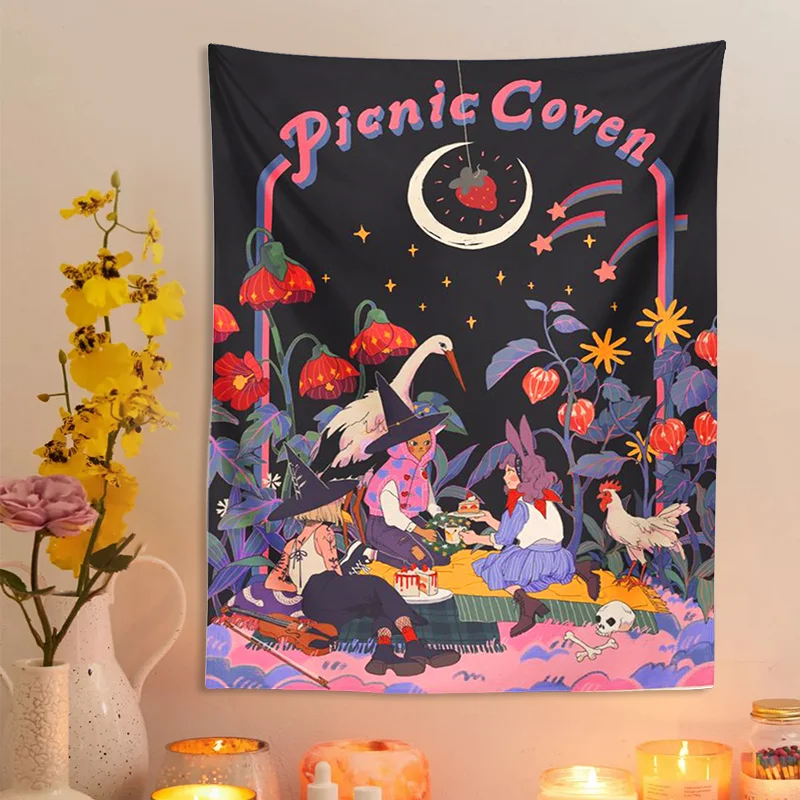 VIKAMA Gothic Bohemian Wandteppich Schlafzimmer & Wohnzimmer Bohemian Home Decor Hexenraum Ästhetischer Wandbehang