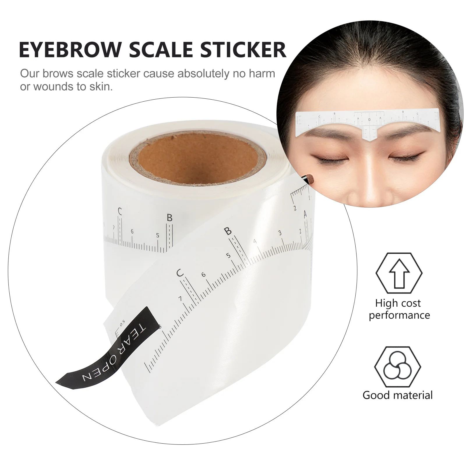 สติกเกอร์วัดคิ้วแบบใช้แล้วทิ้ง สีขาว 1 ม้วน 1 ชิ้น พร้อมสเกลมาตรฐาน เครื่องมือวัดคิ้วแบบมีกาว สำหรับผู้หญิง อุปกรณ์แต่งหน้า สักคิ้ว