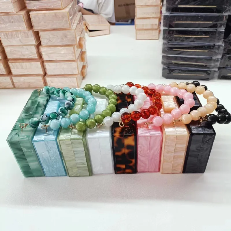 New Wedding Acrylic Beaded Wrist Handbag Clutch Dress Fashion Evening Bag Pearl Itabag Crossbody Bags Handbags Luxury Women Hand - Image 6