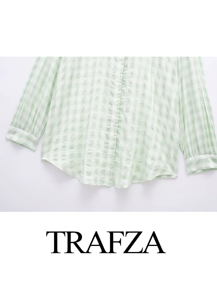 TRAFZA-Blusa de manga larga con botones para mujer, Top elegante e informal con cuello vuelto, decoración de 2 colores, novedad de verano