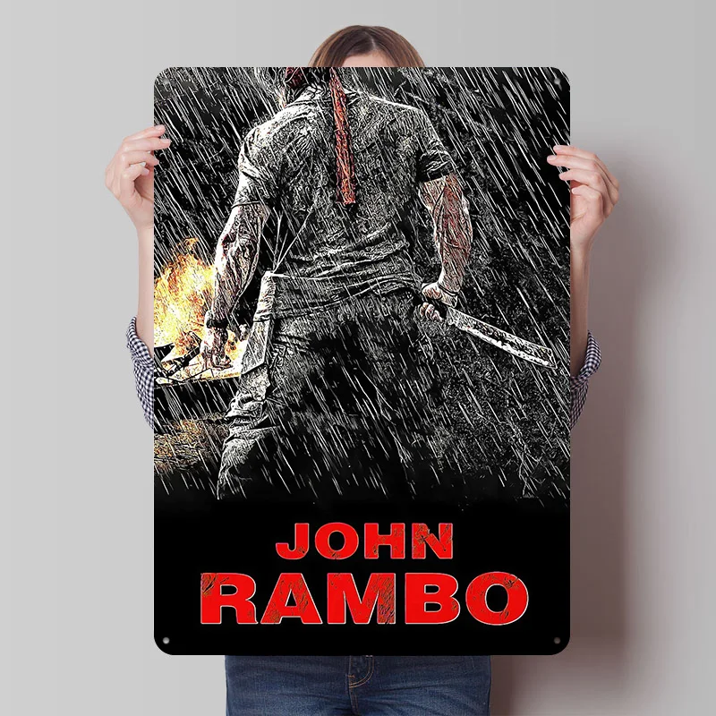 John Rambo in the Rain Printing Poster Customized Retro Wall Art Vintage Metal Signs for Mancave Home Decorations Desk Decor