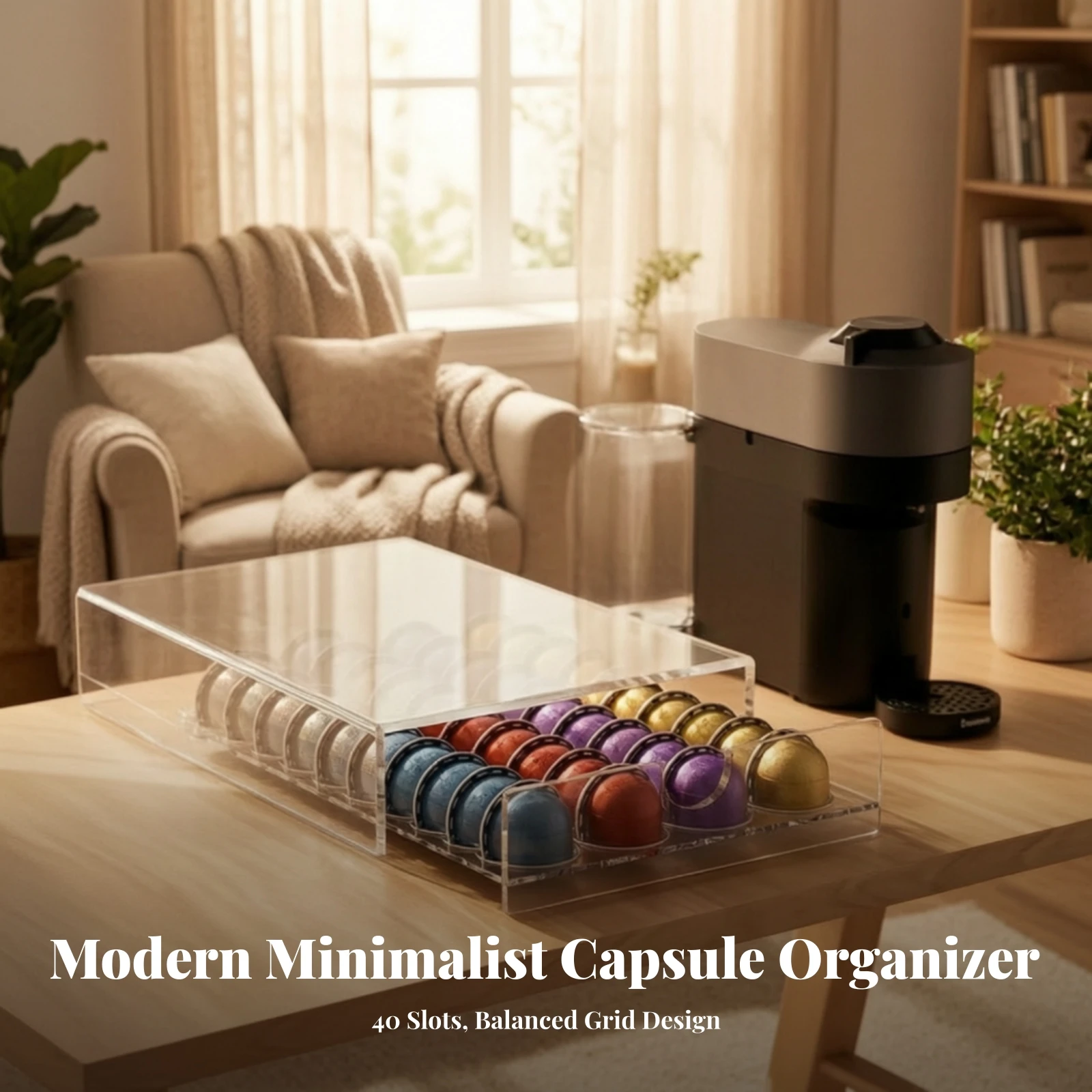 Capsule Organizer with Slotted Front Quick Access Coffee Pod Tray Coffee Capsule Tray Clear Acrylic for Kitchen Countertop