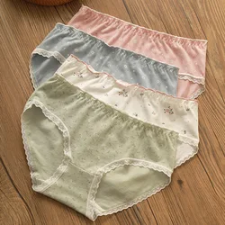 M-XXL Women Cotton Panties Lace Antibacterial Underwear Women's Floral Sweet Girls Briefs Mid-waist Shorts Female Sexy Lingerie