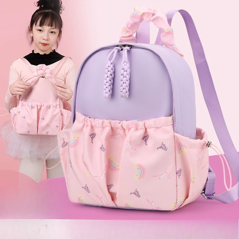 Nylon fabric waterproof student cute schoolbag with cartoon color contrast, lightweight children's dance backpack