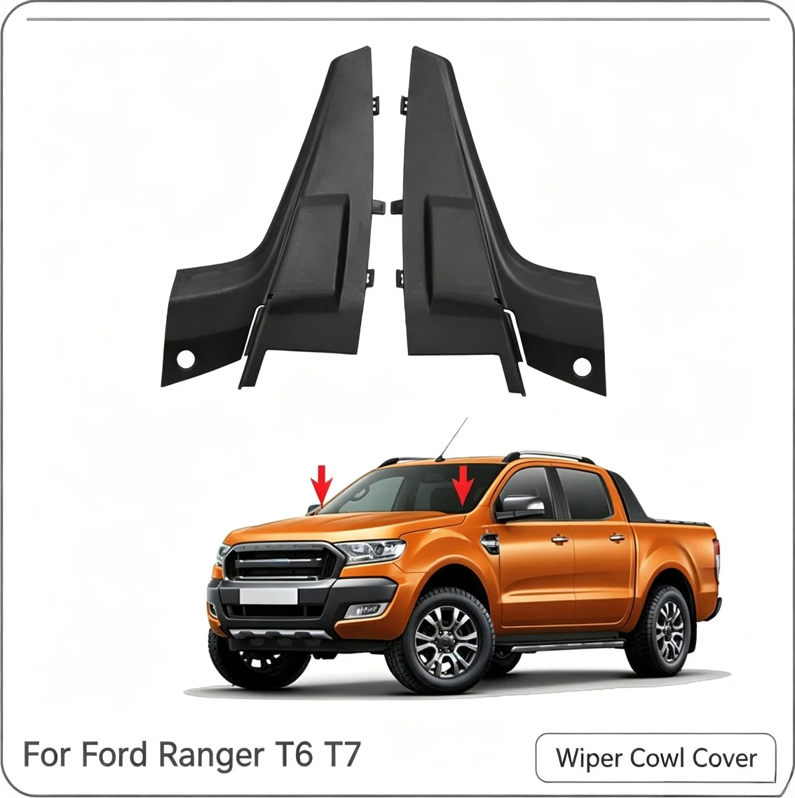 For Ford Ranger T6 T7 Wildtrak Front Windshield Wiper Cowl Extension Trim Cover, Wiper Panel Seal Grille Fender Garnish Cover