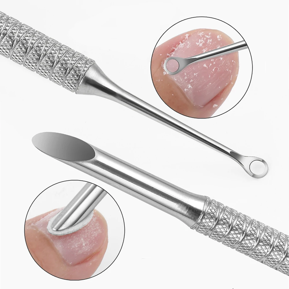 Bâtonnets à cuticules en acier inoxydable, dissolvant de poussoir à cuticules, éplucheur de vernis à peau morte, outils professionnels de pédicure