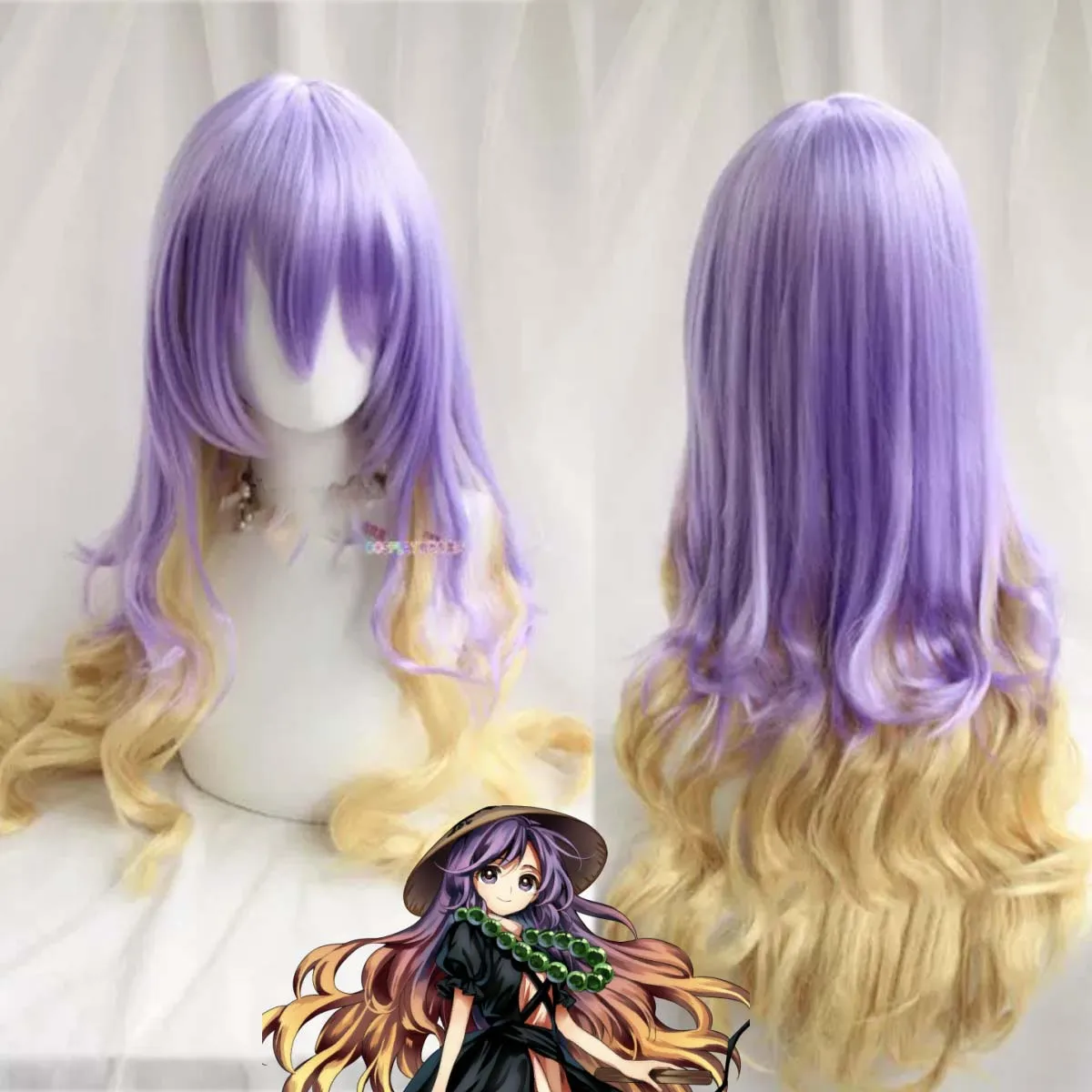 Game Touhou Project Hijiri Byakuren Cosplay Long Curly Purple Blonde Wig For Women