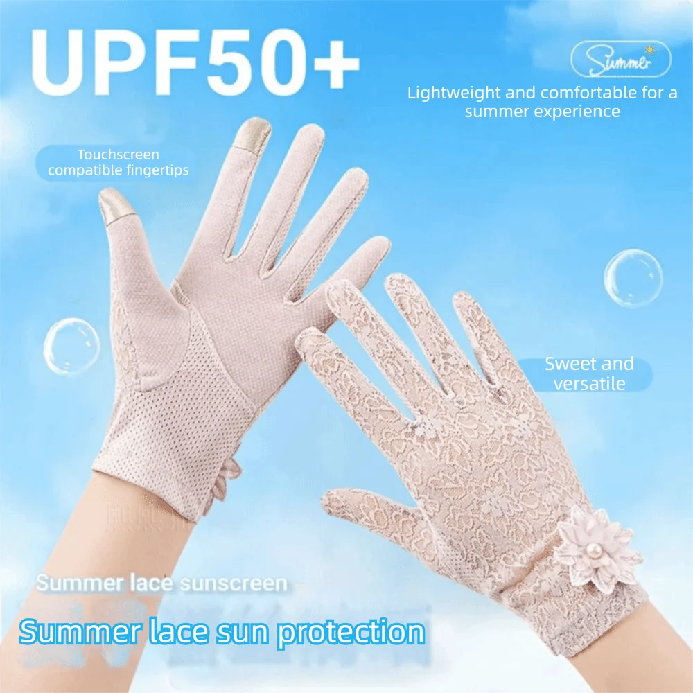 Anti-skid Women Sun Protection Gloves Lace Thin Material Anti Ultraviolet Gloves Full-finger Design Sunscreen