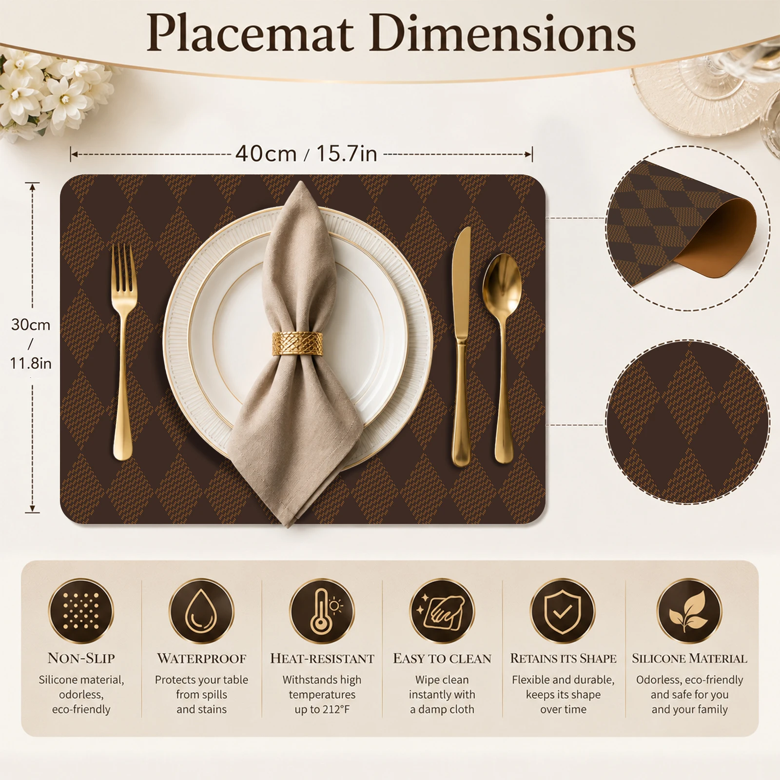 Luxury Silicone Leather Table Mat Waterproof Oil Resistant Dining Placemat Heat Resistant Kitchen Desk Protector Easy Washable P - view 4