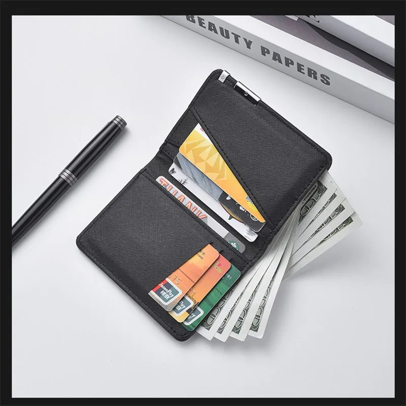 Men Soft PU Leather Black Solid Color Simple Short Ultra-thin Small Wallets Multi-card Slots Card Holder Small Coin Purse