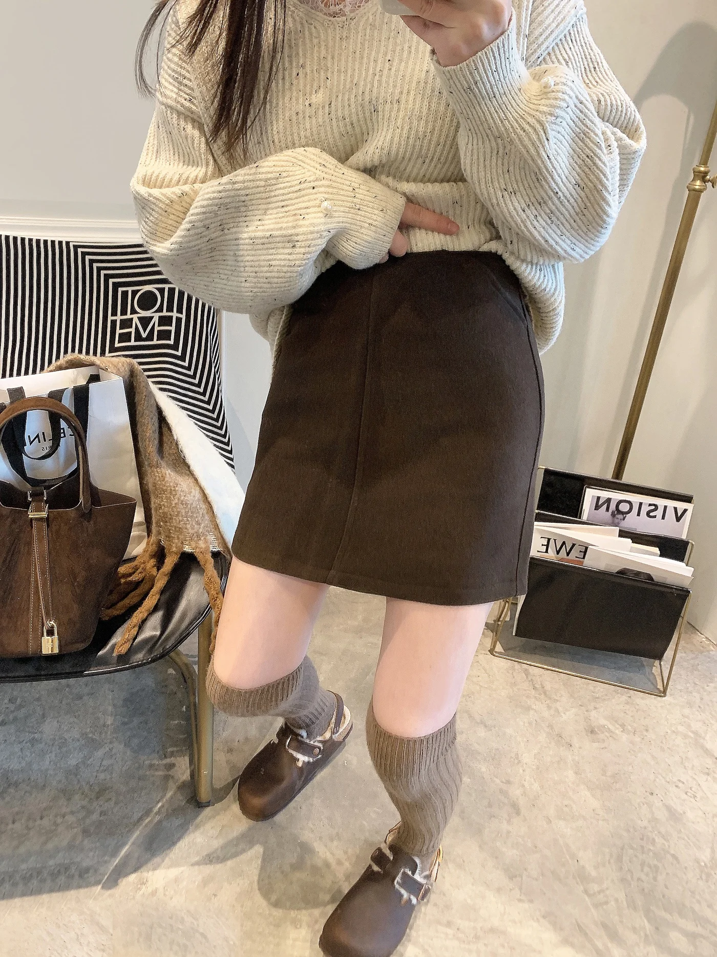 

Юбка А-силуэта с высокой талией для похудения, женская модная шерстяная юбка, весна-лето-осень, новинка, повседневная, элегантная