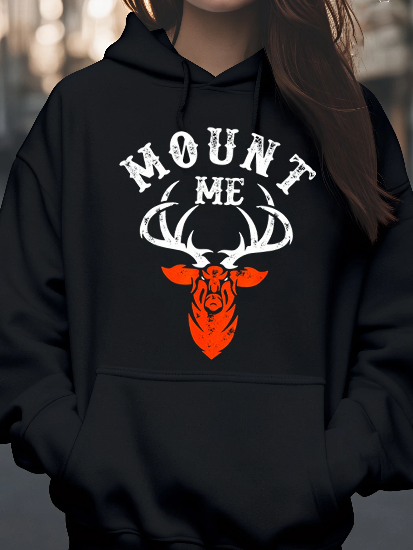 سترة بغطاء للرأس مطبوعة من Deer Head Mount Me للنساء