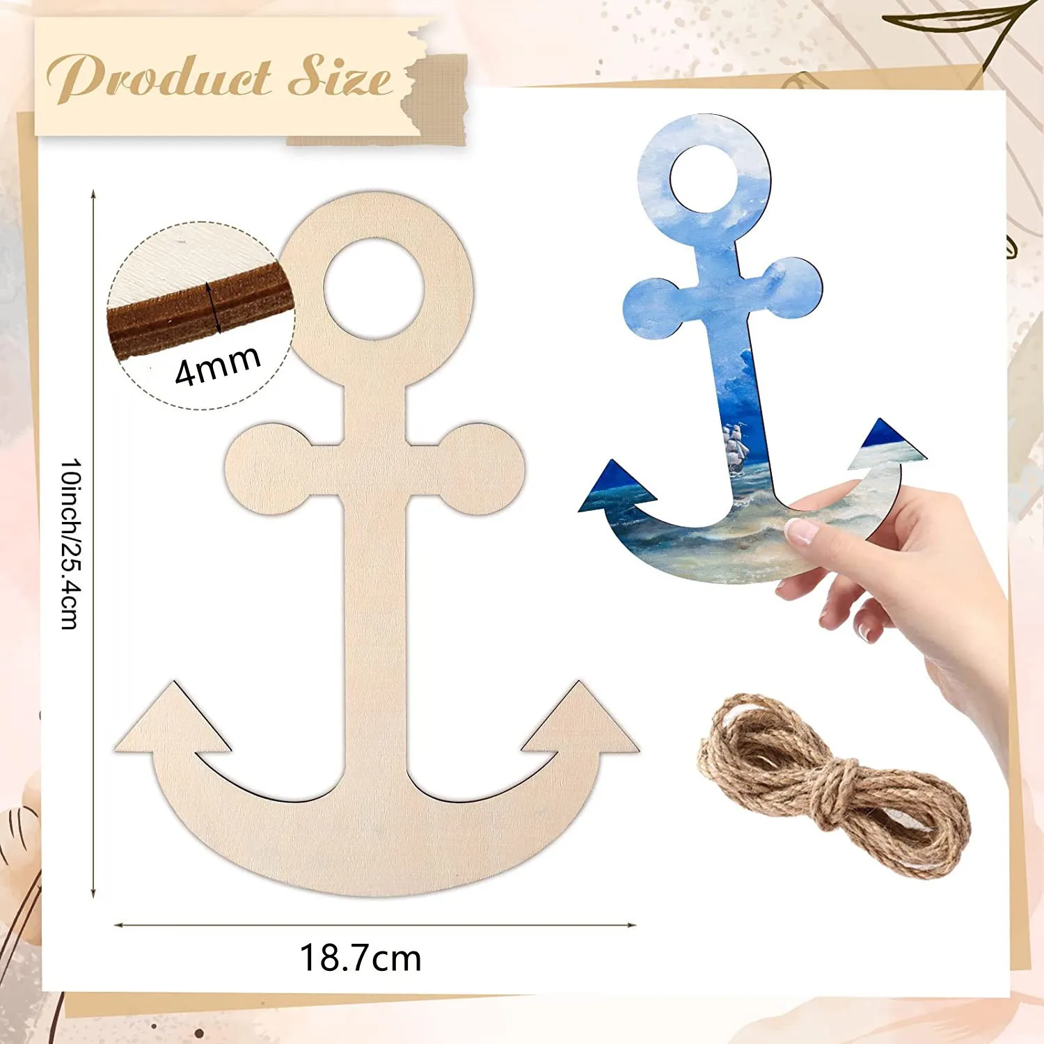 

1Set Nautical Wooden Anchor Cutouts Unfinished DIY Crafts Ocean Theme Summer Party Cruise Favors Summer Home Decoration