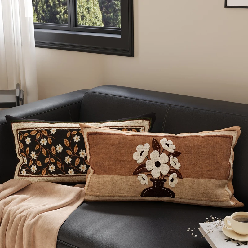 Retro Middle-Aged Style Sofa Pillow Living Room Decorative Cushion Luxury Feel Bedroom Pillow Core Included Rectangular Pillow