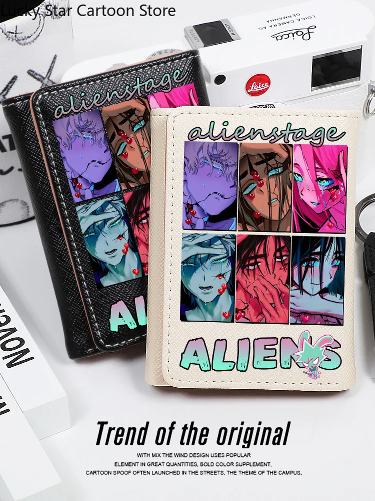 AlienStage Ivan 학생용 삼중 접이식 카드 홀더 소녀 ID 가방 카드 홀더 동전 지갑 여성용 지갑 만화 가방 할로윈 선물