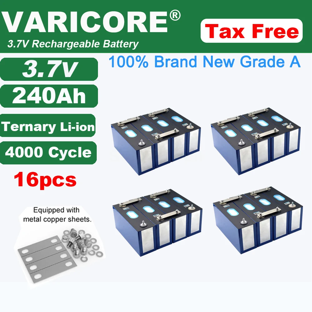 

16pcs 3.7v 240Ah Lithium battery Power Cell for 12v 24v 36v travel caravan Electric vehicle Off-grid Solar Wind Grade A Tax Free