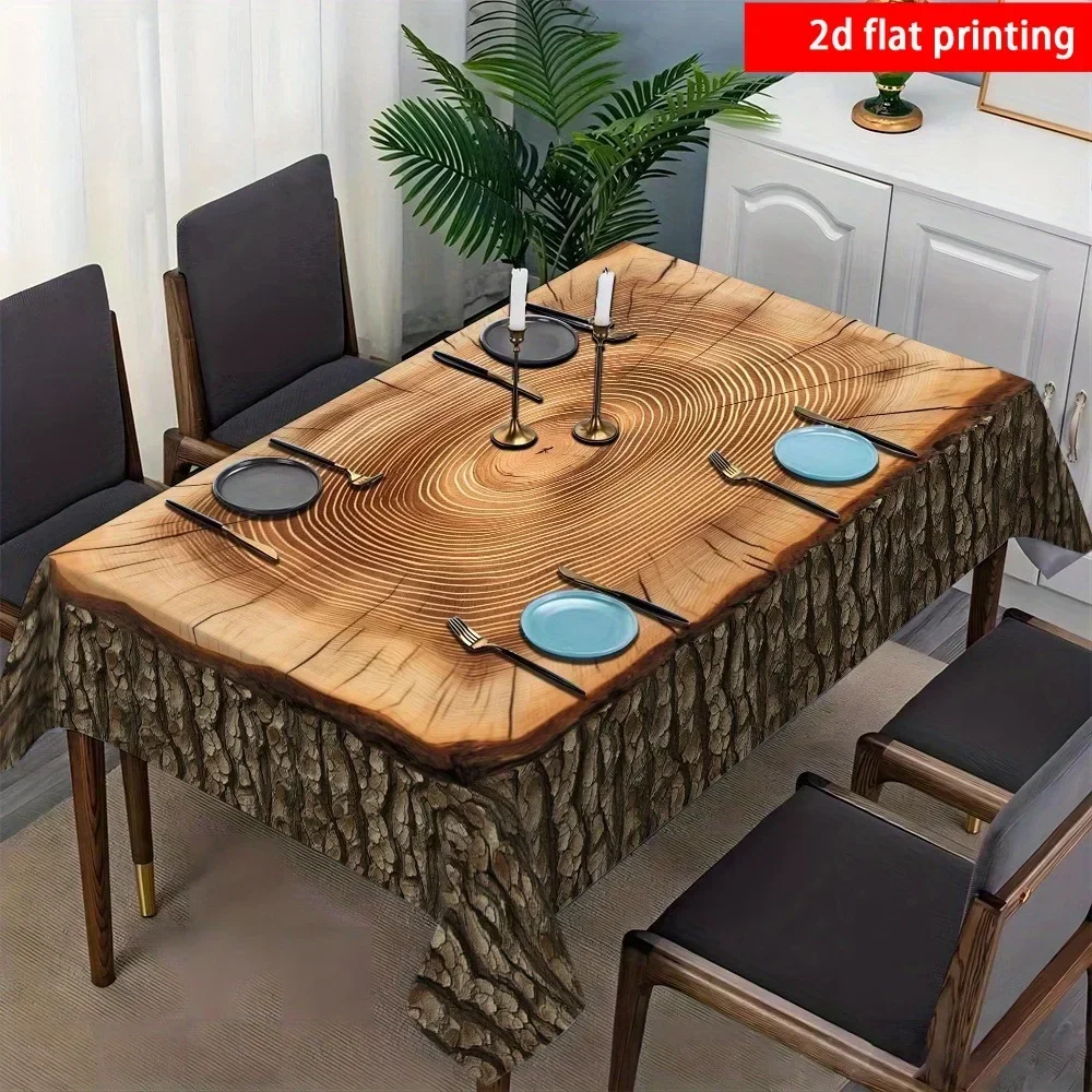 2D flat printing, 1 piece, textured tree stump pattern decorative tablecloth, high-quality polyester materialxzj