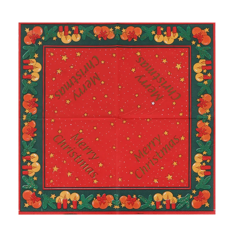 20pcs 33cm 2-Ply Christmas Printed Napkins Red Green Kitchen Table Decoration Square Napkins Cocktail Napkins