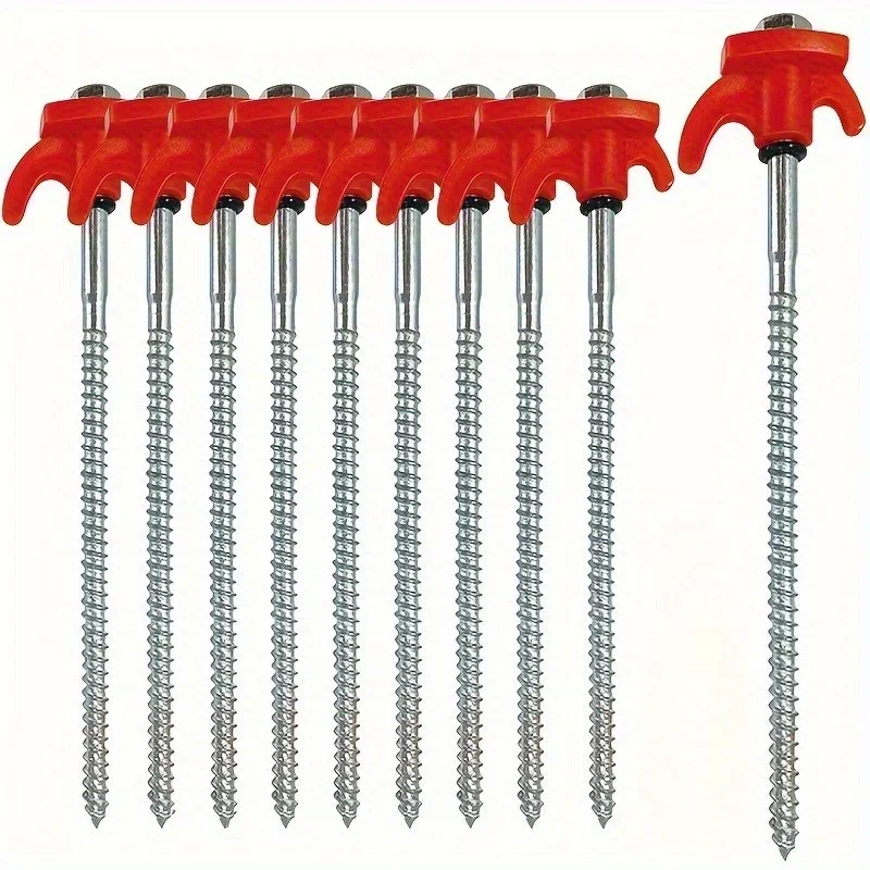 

4pcs Iron Hexagonal Threaded Tent Stakes - Red Plastic Handle & Metal Screws - Camping, Hiking, and Outdoor Gear Accessories